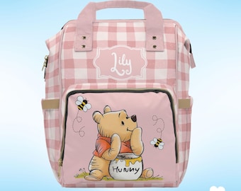 Personalized Pooh Diaper Backpack - Nursery Bag