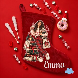 Personalized Book Lover Christmas Stocking with Photo & Name