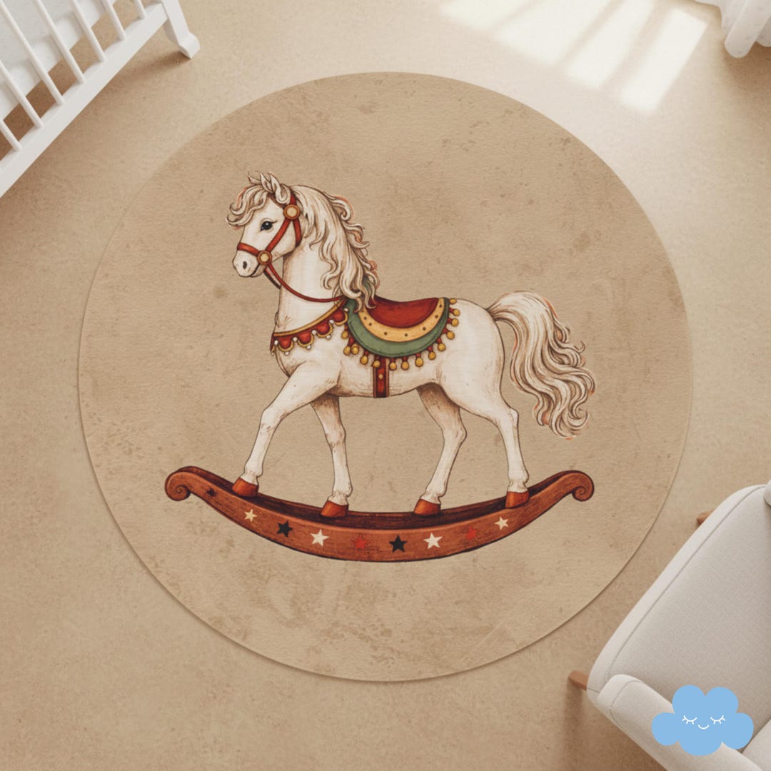 Vintage Circus Nursery Rug, Rocking Horse Kids Rug - Etsy