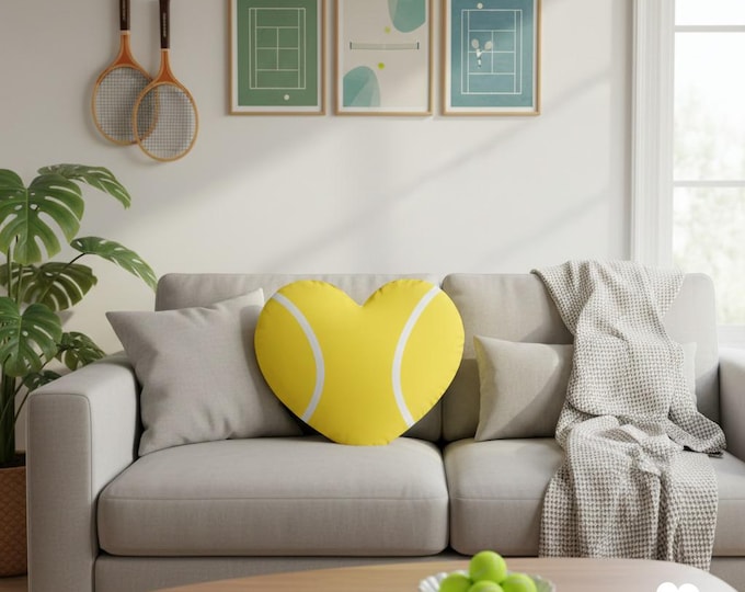 Tennis Heart Pillow, Decorative Cushion for Tennis Lovers