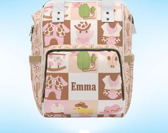 Mochila vaquera personalizada para pañales - Bolsa de guardería estilo western