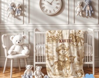 Manta de bebé vaquera personalizada - Decoración vintage de guardería del oeste
