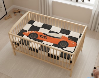 Sábana de cuna para bebé con diseño de osito de peluche y coche de carreras