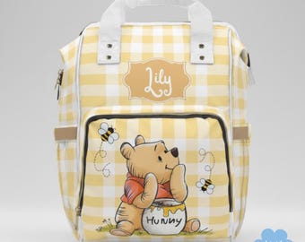 Personalized Pooh Diaper Backpack - Nursery Bag
