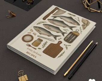 Libro de recetas personalizado: ilustración de sardinas, libro de cocina personalizado
