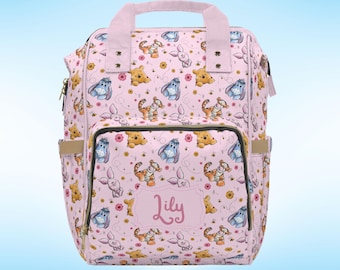 Mochila de pañales personalizada de Winnie the Pooh - Bolsa de guardería rosa