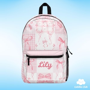 Personalized Pink Gingham Backpack - Coquette Bow School Bag