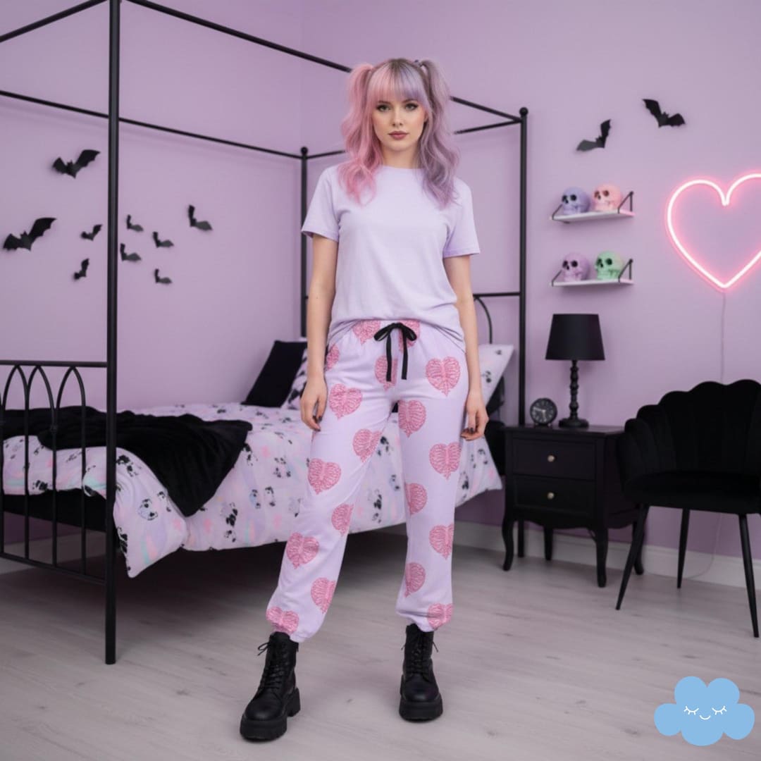 Pastel Goth Pajama Pants - Spooky Heart Skeleton Halloween Loungewear ...