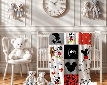 Topolino personalizzato - Coperta - Decorazione per la cameretta dei bambini, regalo con nome personalizzato
