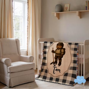 Personalized Hockey Baby Blanket | Sports Nursery Decor | Custom Name Teddy Bear Crib Blanket | Baby Shower Gift for Hockey Lovers