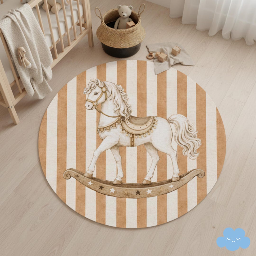 Vintage Circus Nursery Rug, Rocking Horse Kids Rug - Etsy