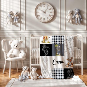 Personalized  The Pooh Soft Blanket | The Pooh Nursery | Pooh | Pooh Baby Shower | Pooh Blanket | The Pooh Gift | B&W