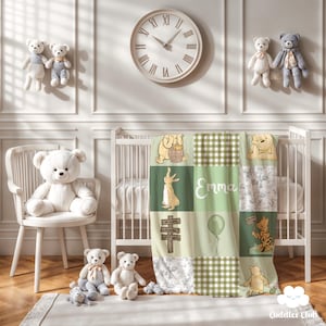 Personalized Pooh Fleece Blanket - Sage Nursery Decor