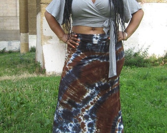 Plus Tie Dye Maxi-Zigeuner-Rock, Erdige Farben, Festival-Mode, Curvy Passform, XS-3XL