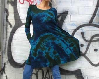 Minivestido Tie Dye: Túnica de suave punto de rayón con bolsillos