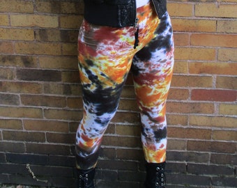 Earthy Tie Dye Leggings, Boho Hippie Tie Dye, Fall, Harvest Colors, XS to Plus