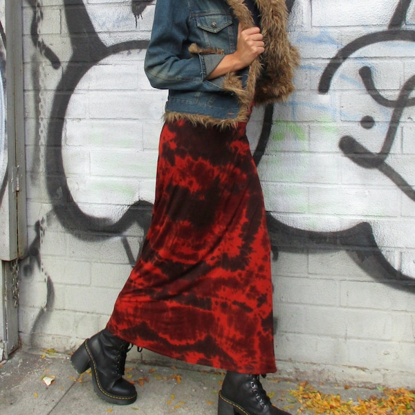 Rust Tie Dye Maxi Skirt with Fold Over Waistband