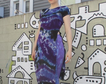 Purple Tie Dye High Side Slit Midi Dress, Sexy Festival Dress