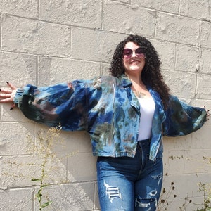 Upcycled Batwing Sleeve Denim jacket in Tie Dye