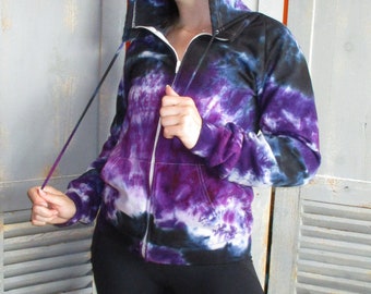 Purple Tie Dye Zip or Pullover Hoodie, Organic Cotton Fleece