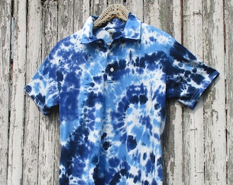 Blue Tie Dye Polo Shirt, Groovy Golf Shirt