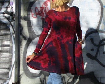 Tie Dye Mini Dress or Tunic with Feminine V-Shaped Back Neckline