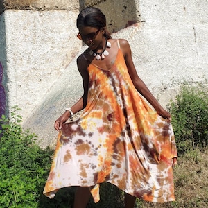 One Size Tie Dye Dress with Adjustable Spaghetti Straps