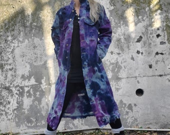 Tie Dye Long Denim Jacket in Purples