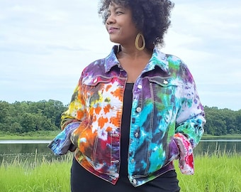 Groovy Tie Dye Denim Jacket in Rainbow Galaxy Colors