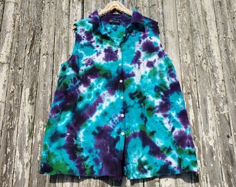 Tie Dye Bubble Cotton Gauze Tunic Top, 2XL