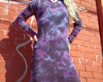 Boho Hooded Waffle Dress, Hippie Tie Dye Tunic, Pixie Dress