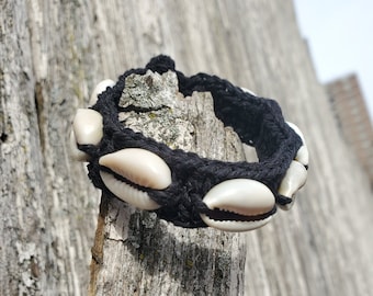 Cowrie Shells on Black Hemp Bracelet