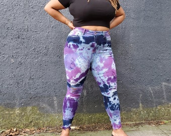 Plus Size PURPLES Tie Dye Distressed Ankle Skinny Jeans