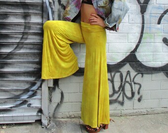 Distressed Mustard Hand Dyed Palazzo Pants