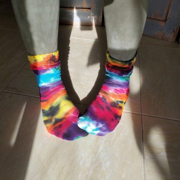 Bright Rainbow Galaxy Tie Dye Roller Skater Socks