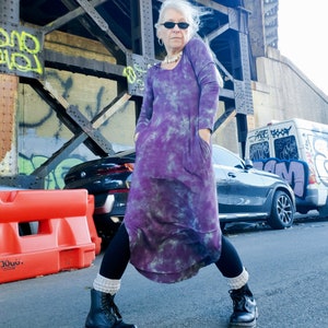 Hand Dyed Hooded Dress in Distressed Dusty Purple image 3