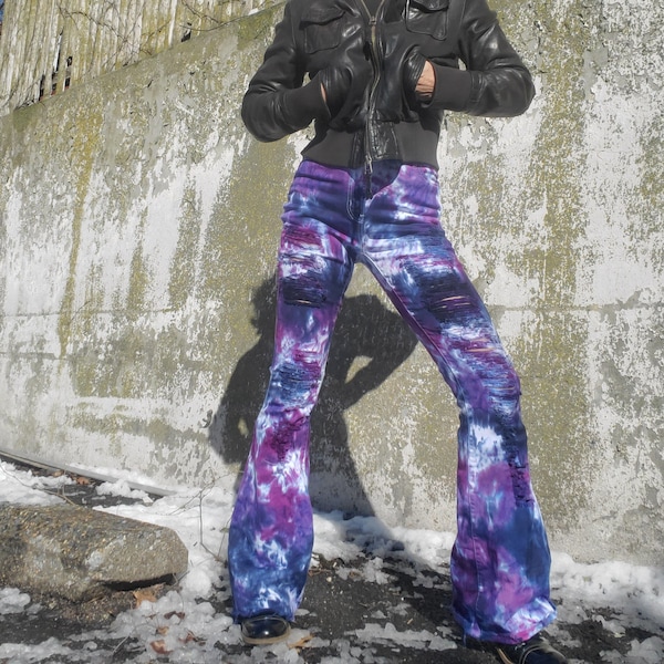 Distressed Tie Dye Bell Bottoms, PURPLES