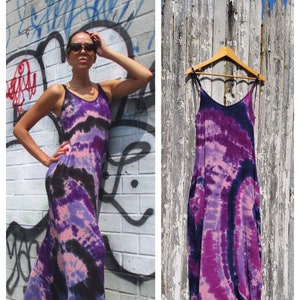 Purple Tie Dye Summer Dress with Pockets