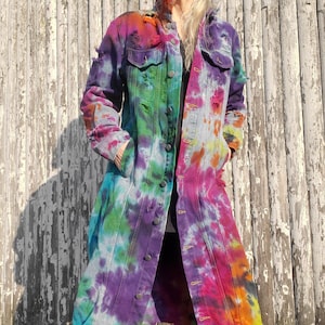 Groovy RAINBOW GALAXY Tie Dye Long Denim Jacket image 1