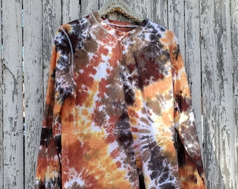 Fall Colored Tie Dye Henley Shirt