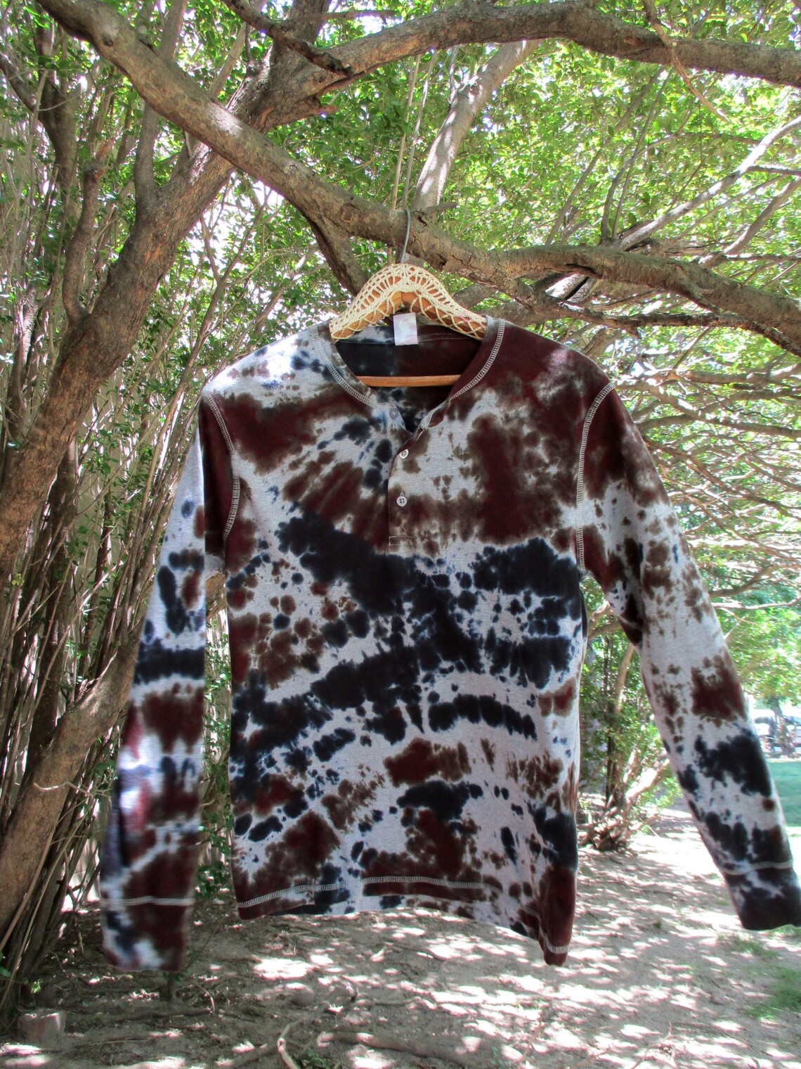 Brown & Black Tie Dye Henley Shirt Etsy