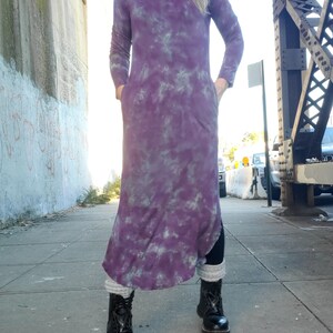 Hand Dyed Hooded Dress in Distressed Dusty Purple image 6