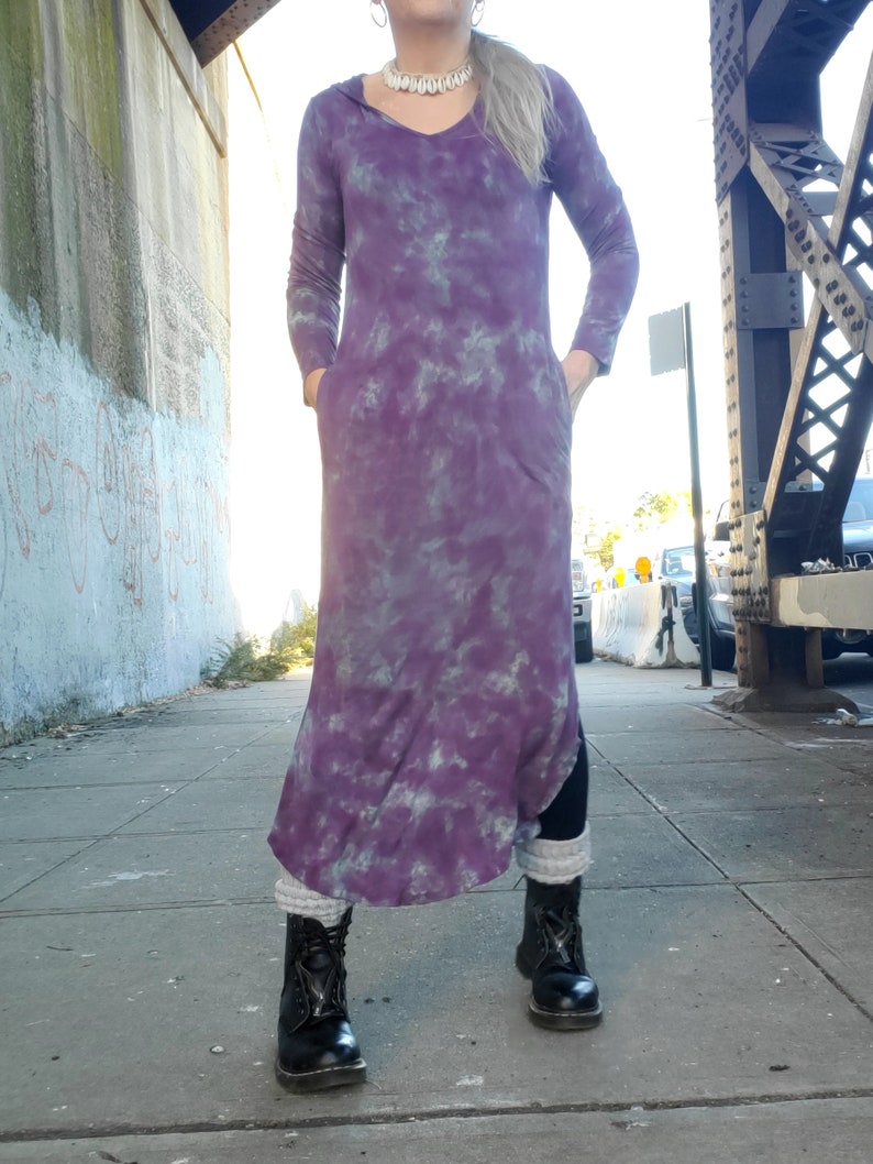 Hand Dyed Hooded Dress in Distressed Dusty Purple image 6