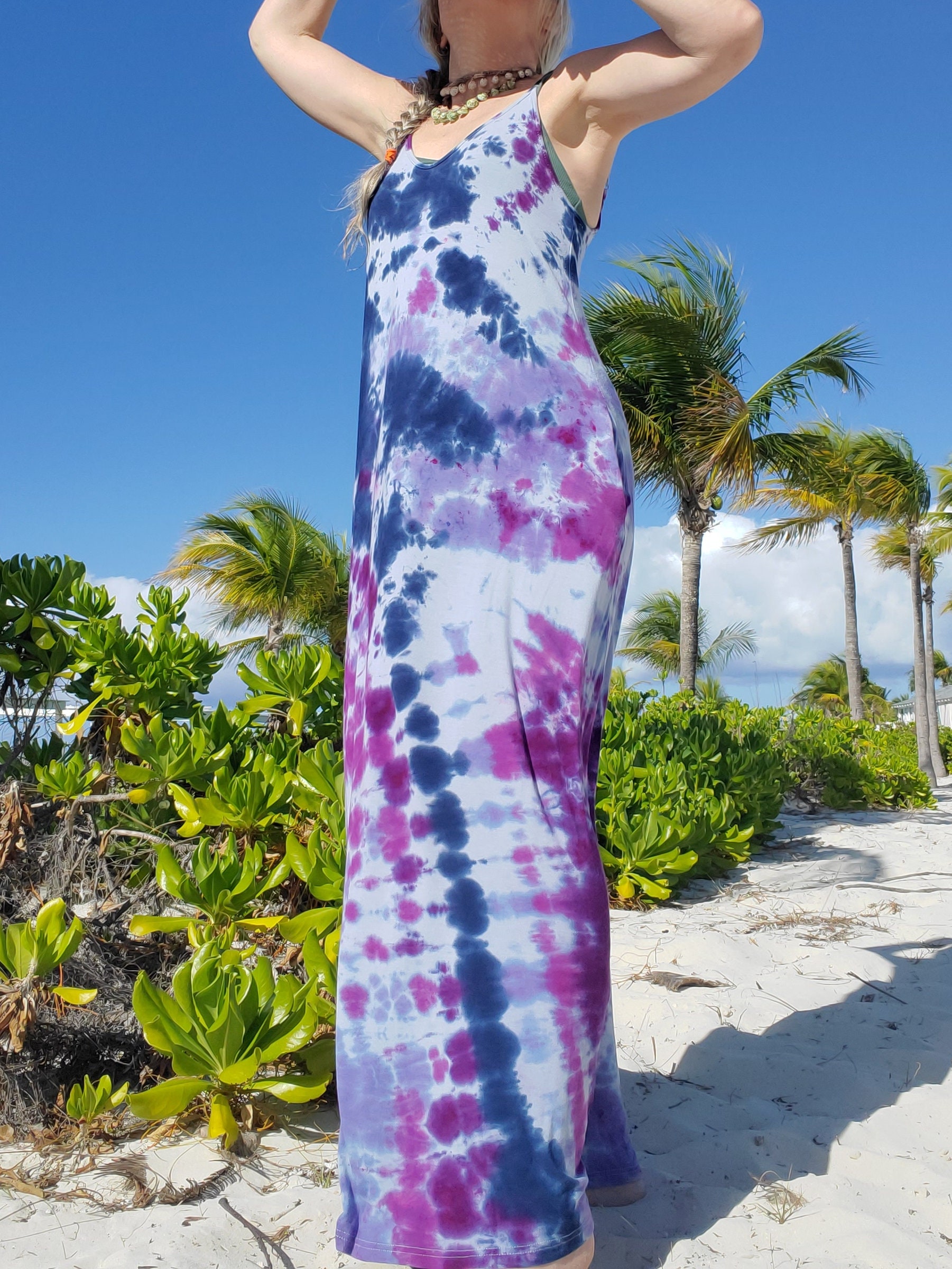 blue and purple tie dye dress Purple fringes Tie Dye dress  celekkt