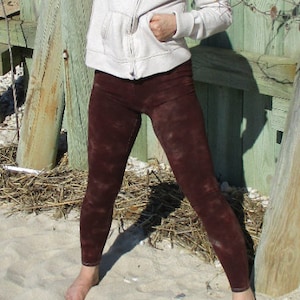 Distressed Chocolate Brown Hand Dyed Leggings, XS-2XL