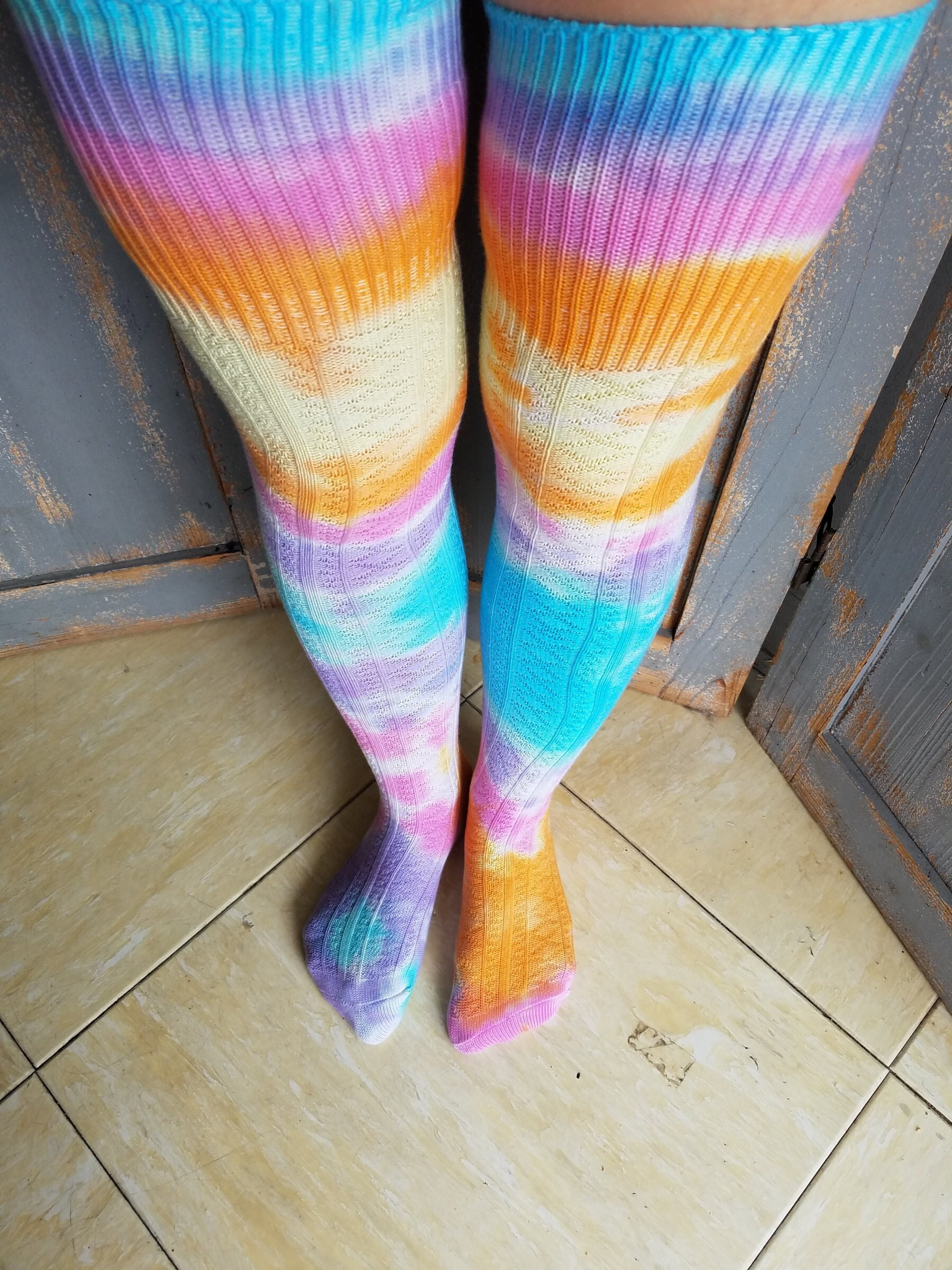 Pastel Tie Dye Thigh High Socks Stockings Etsy