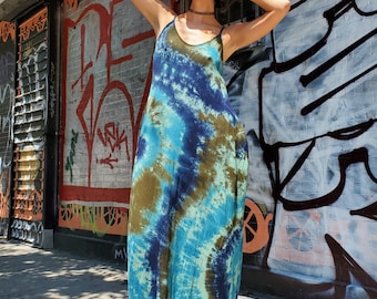 Earthy Tie Dye Tank Dress with Pockets