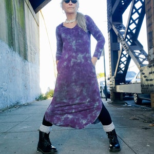 Hand Dyed Hooded Dress in Distressed Dusty Purple image 1