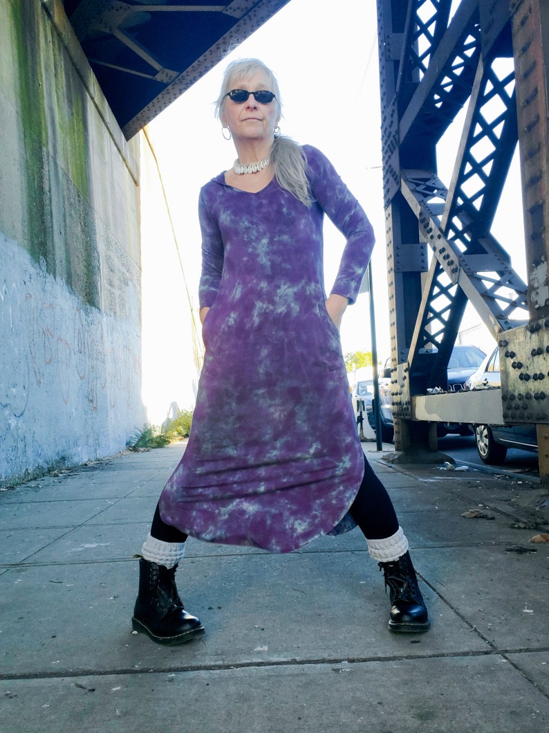 Hand Dyed Hooded Dress in Distressed Dusty Purple image 1