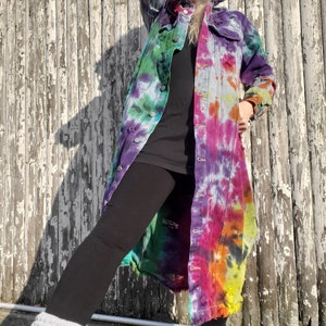 Groovy RAINBOW GALAXY Tie Dye Long Denim Jacket image 3